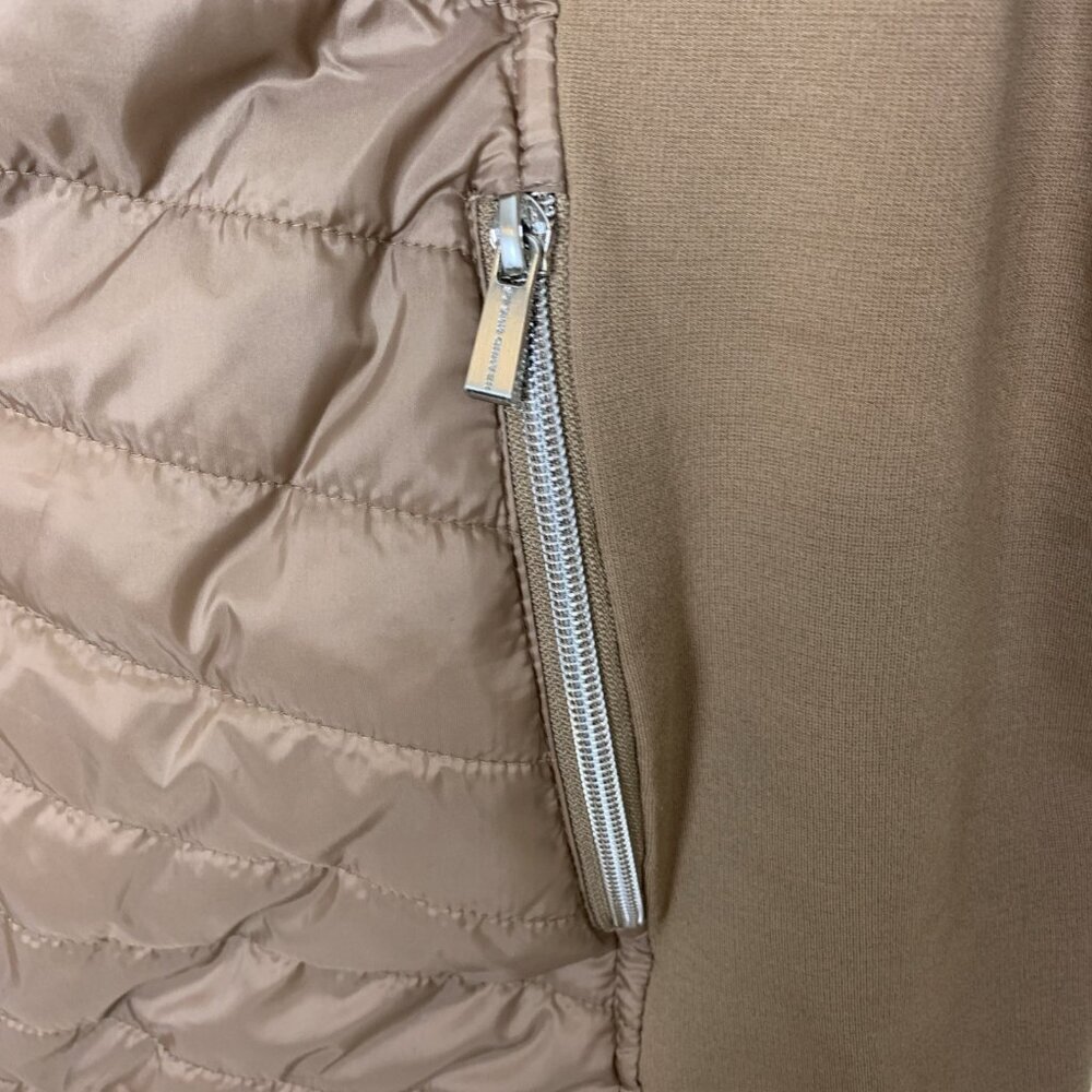 Susan Graver Womens XL Quilted Jacket Ponte Side Panels Zip Pockets Tan Puffer - Picture 6 of 14